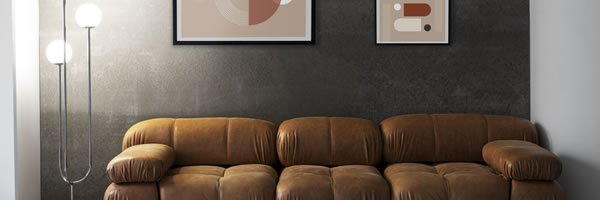 living room feature wall with paintings on the wall